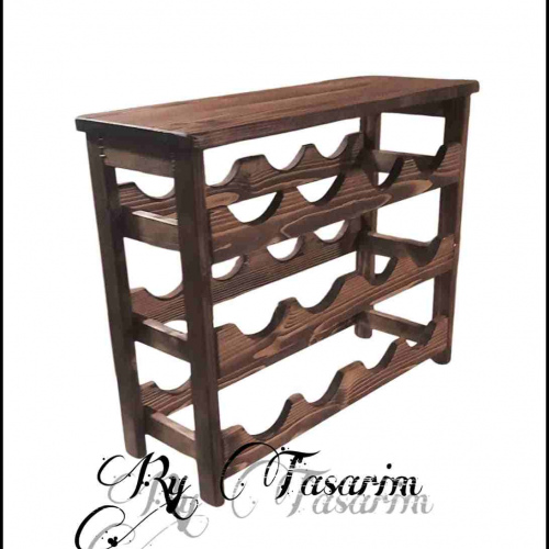 rytasarim Ahşap Masif Ağaç Ceviz Boyali 3 Katlı Şaraplık [ Ry ]